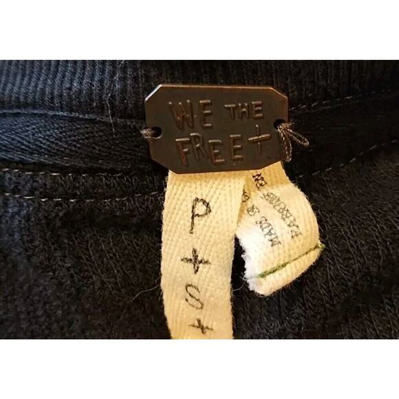 We The Free People Black Embroidered Waffle Thermal Henley Top Small Boho Aztec - Picture 6 of 7